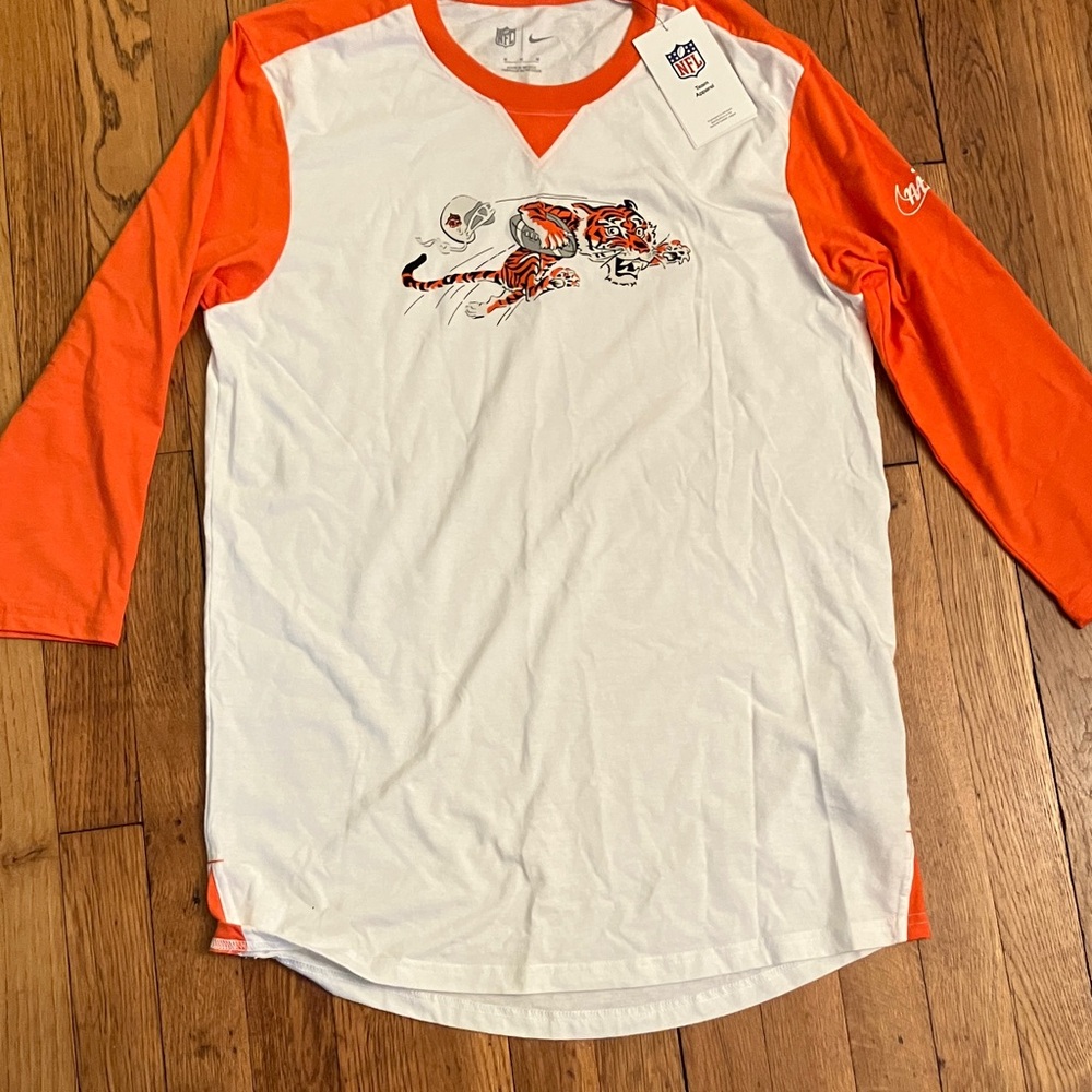 Bengals Nike NFL team apparel White and Orange 3/4 length Sleeve Tee